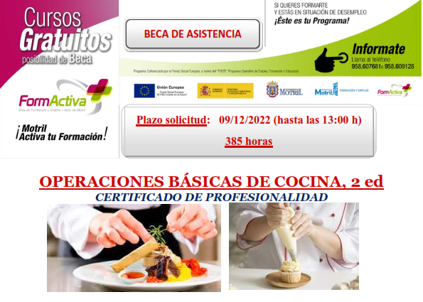 Abierto el plazo de solicitud para el curso Operaciones bsicas de cocina en Motril 